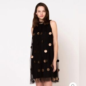 Black Sheer Tulle Midi Dress Gold Disc Polka Dot Bella Swan Core M